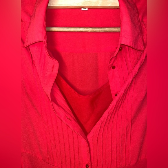 Nanette Lepore Red Dress 6 Pintuck Pleat A-line Button Down Chiffon - Picture 5 of 9